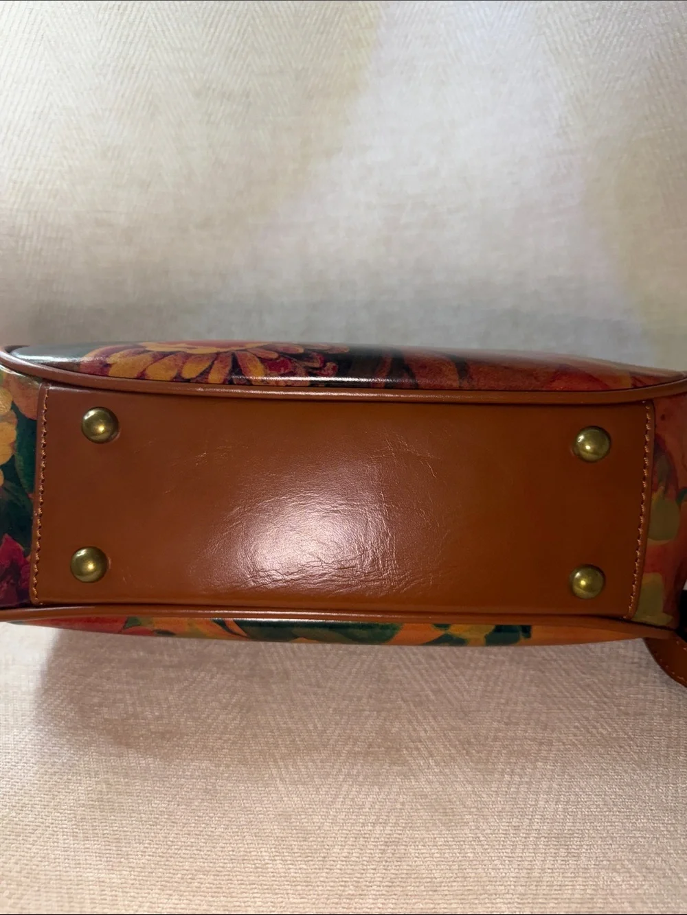 Patricia Nash Floral Printed Leather Satchel in Brown and Green